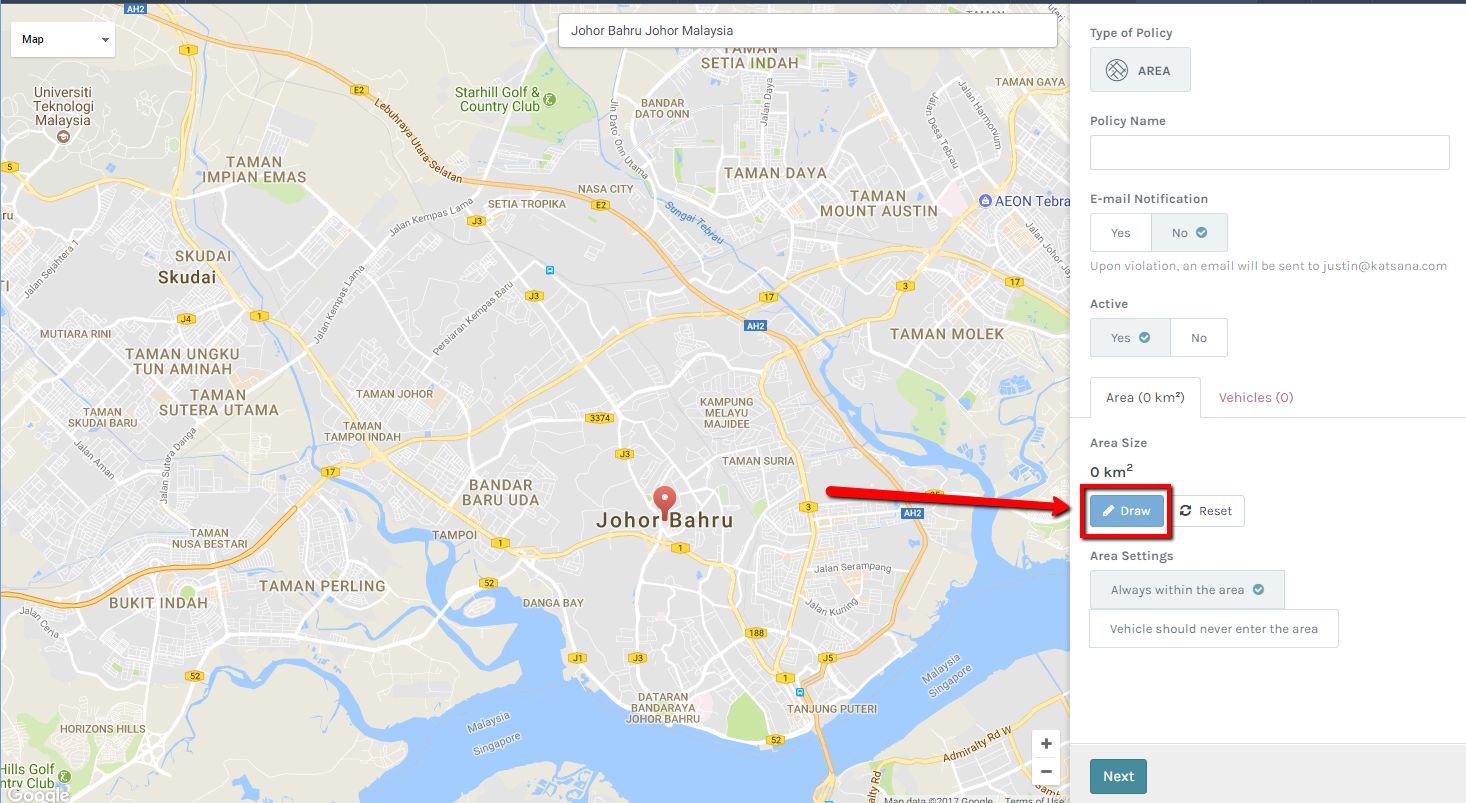 Click the draw button to create geofence