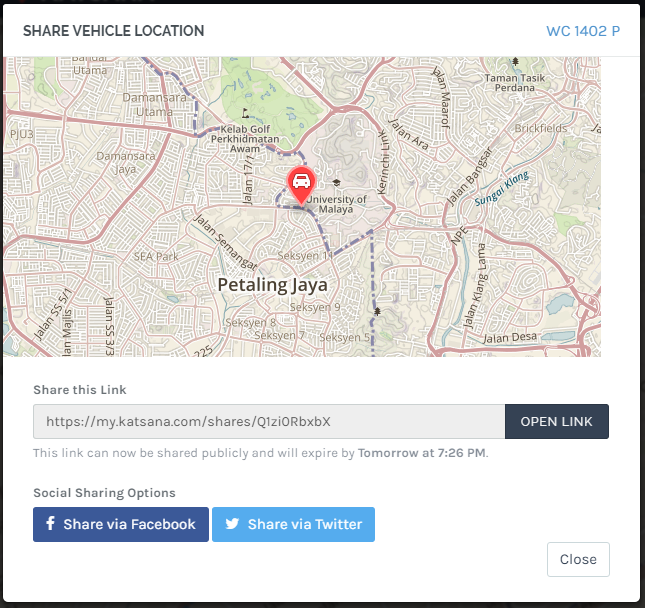 Share your vehicle's location with Katsana